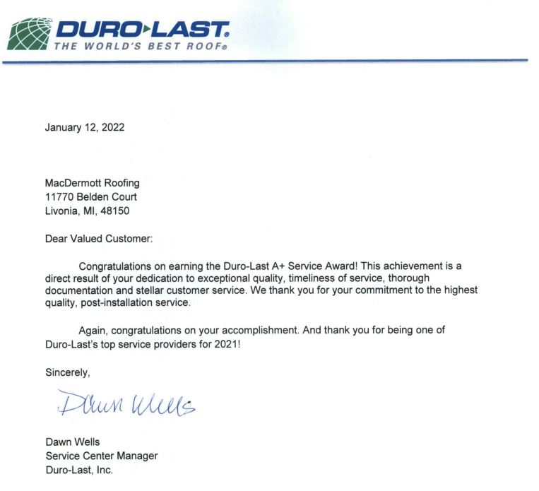 macdermott-roofing-Duro-Last-A-Service-Award